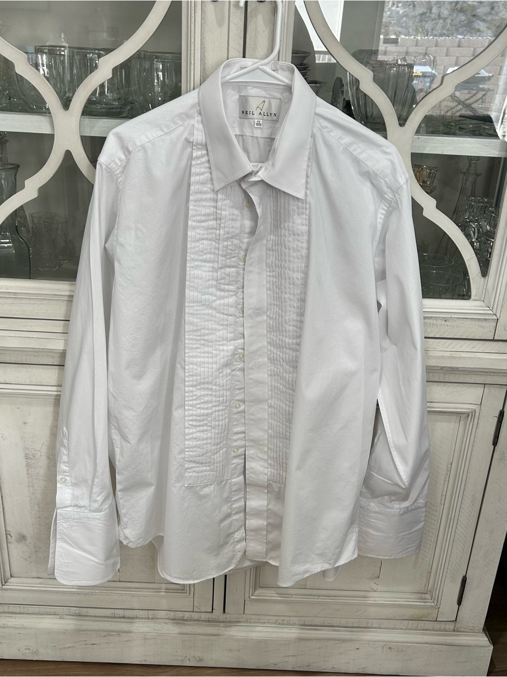 Neil Allyn White Pleated Tuxedo Dress Shirt Men’s 17 34/35 Formal Wedding Cotton